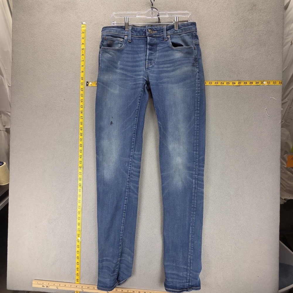 G-Star RAW Jeans Mens 31x36 Blue 3301 Low Tapered Button Fly Whiskers Honeycomb